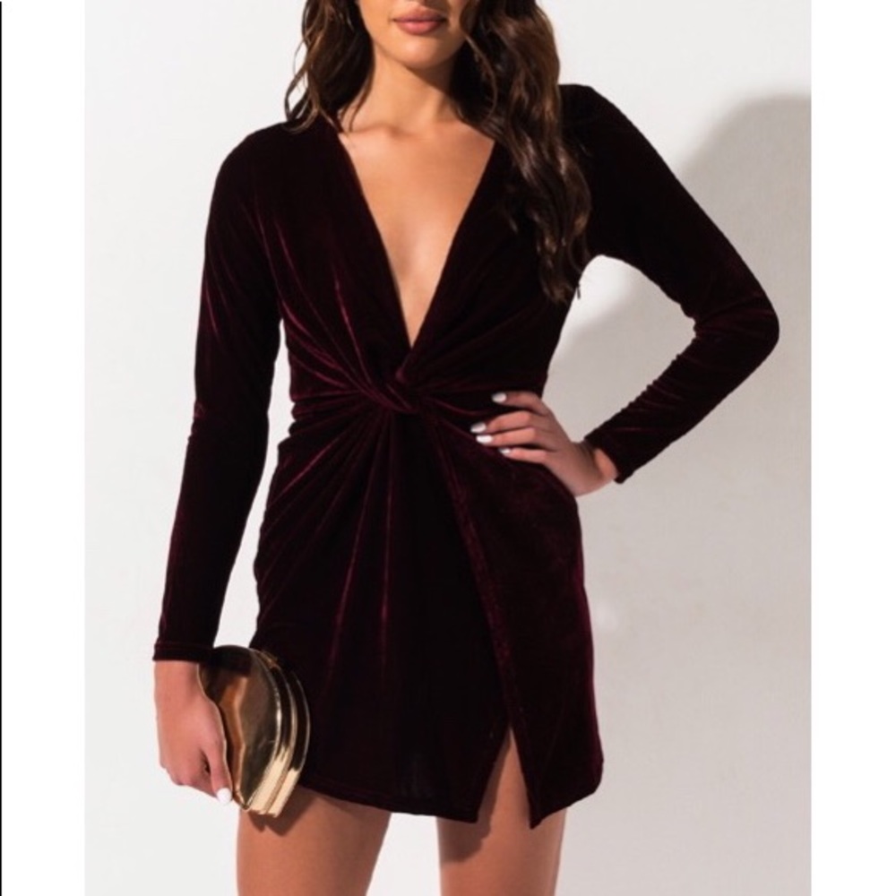 NEW Akira Velvet Burgundy/Maroon Tight Dress - Picture 2 of 6